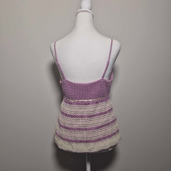 Betsey Johnson RARE Mulberry Purple & Cream Crotchet Knit Vintage 90s Tank Top M - Picture 4 of 7